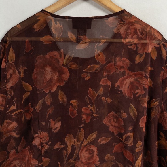 Lane Bryant Top Blouse Womens 18/20 2X Brown Floral Sheer Flowy Romantic Boho - Picture 4 of 9
